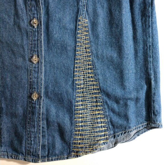 Mira Max Women's Blue Jean Embroidered Short Sleeve Button Up Shirt S Small - Picture 3 of 7